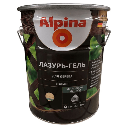 Средство защитно-декоративное Alpina Лазурь-гель для дерева шелковисто-матовая, алкидное, бесцветное 9л / 7,65 кг