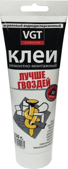 VGT клей акриловый, ремонтно-монтажный, прозрачный, туба без носика (250гр)